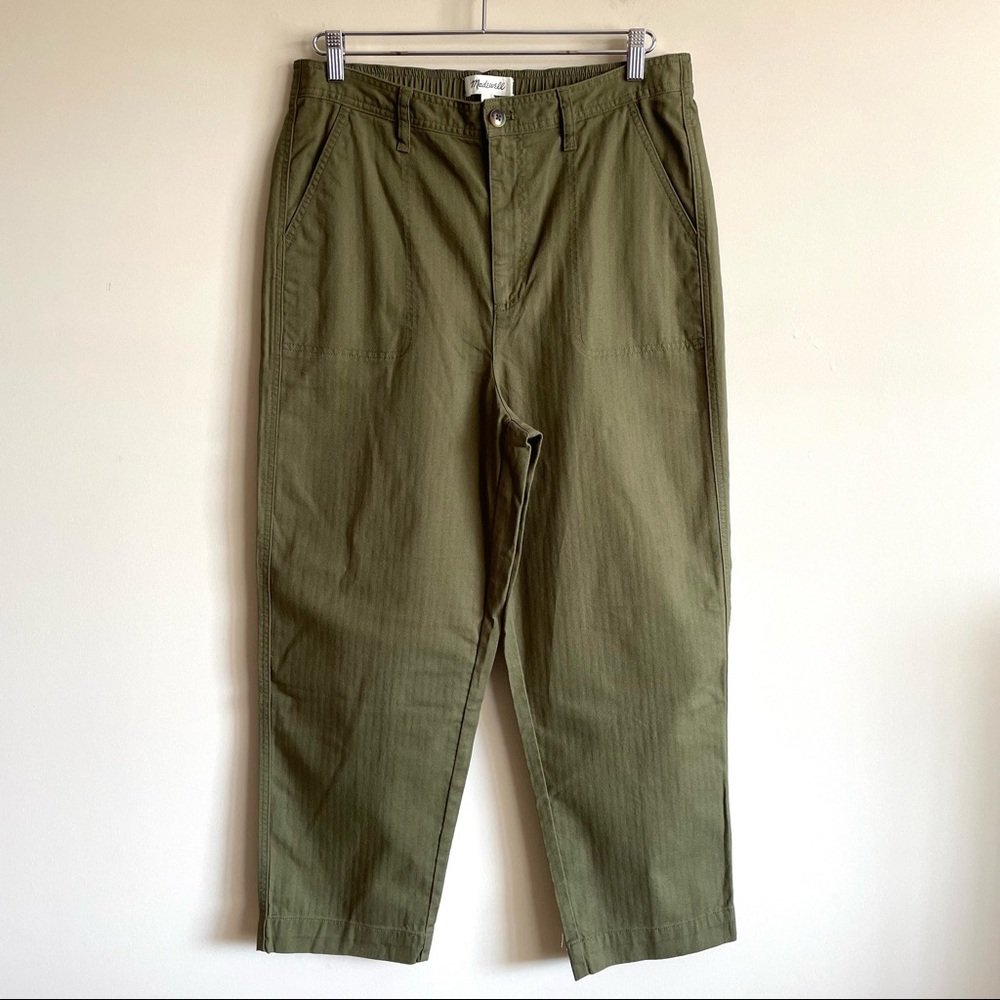 MADEWELL Camp Pants Cropped High Waist Straight Leg Green NEW